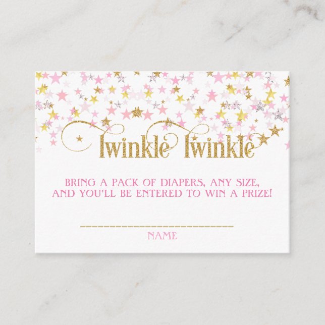Twinkle Little Star Diaper Raffle Pink Gold Creme Begleitkarte (Vorderseite)