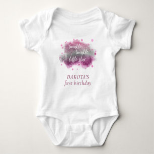 Twinkle Little Star   Dusty Mauve Pink Silver Gray Baby Strampler