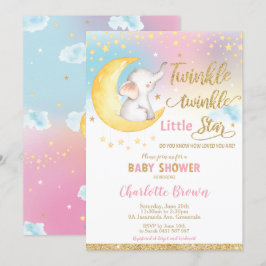 Twinkle Little Star Elephant Baby Shower Girl Einladung