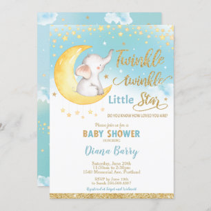 Twinkle Little Star Elephant Babydusche Junge Einladung