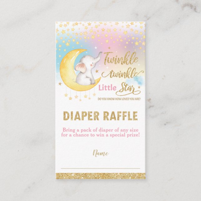 Twinkle Little Star Elephant Girl Diaper Raffle Begleitkarte (Vorderseite)