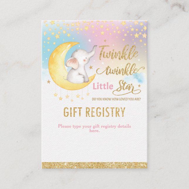 Twinkle Little Star Elephant Girl Gift Registry Begleitkarte (Vorderseite)