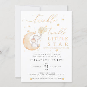 Twinkle Little Star Elephant Neutral Baby Dusche Einladung