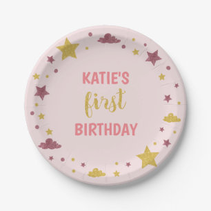 Twinkle Little Star Erster Geburtstag Baby Rosa Pappteller