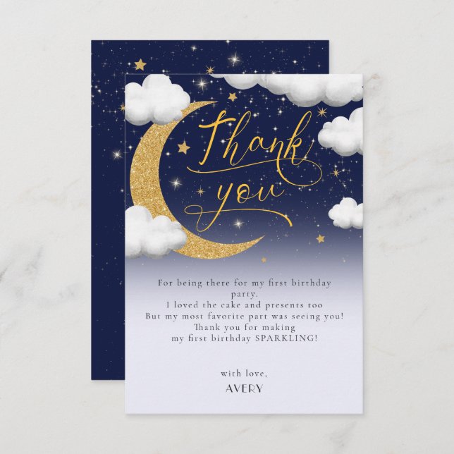 Twinkle Little Star Erster Geburtstag Vielen Dank Dankeskarte (Vorne/Hinten)