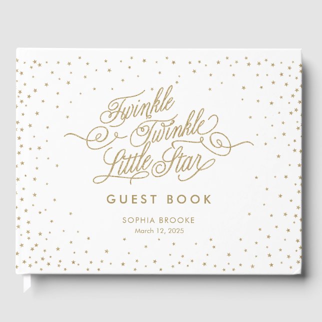 Twinkle Little Star Extravagant Gold & White Baby  Gästebuch (Vorderseite)