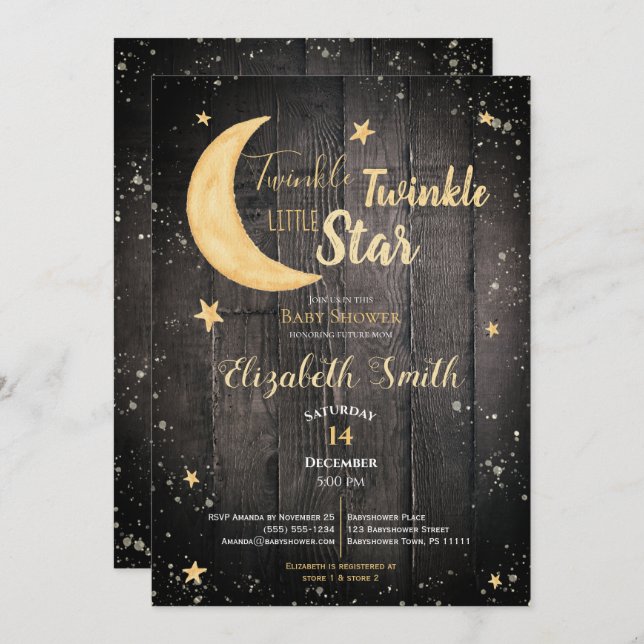 Twinkle little star gender neutral babyshower einladung (Vorne/Hinten)