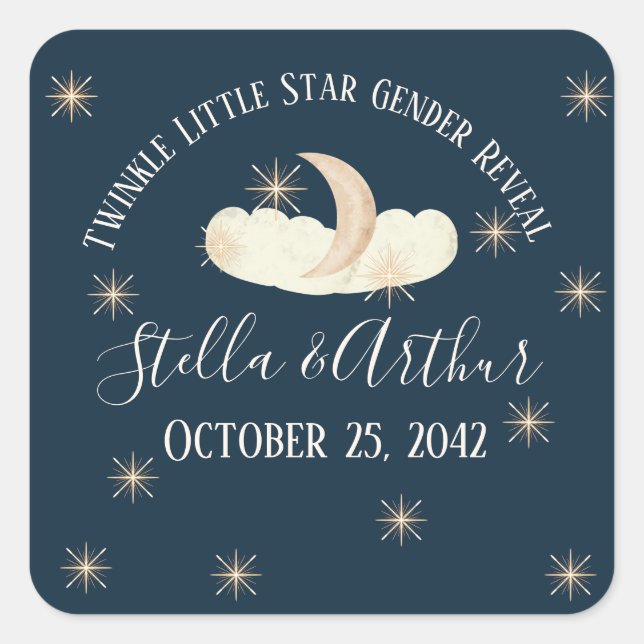 Twinkle Little Star Gender Reveal Celestial Party Quadratischer Aufkleber (Vorderseite)