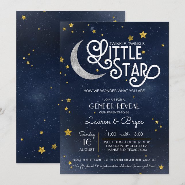Twinkle Little Star Gender Reveal Party Einladung (Vorne/Hinten)