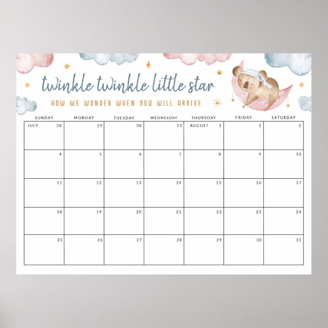 Twinkle Little Star Gender Reveal Rate das Datum Poster (Vorne)
