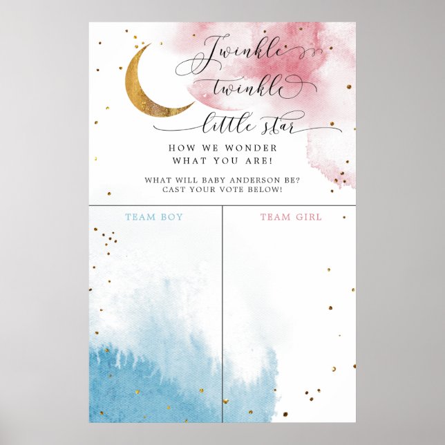 Twinkle Little Star Gender Reveal Stimmzeichen Poster (Vorne)