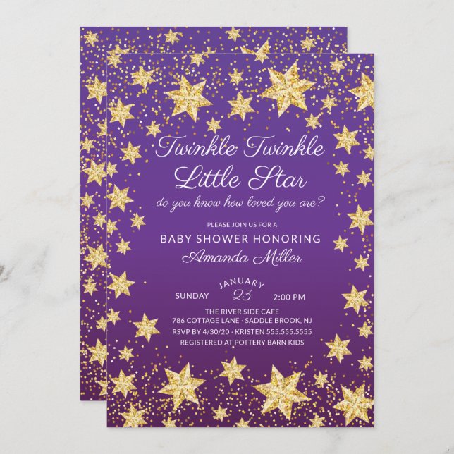 Twinkle Little Star Girls Babydusche Einladung (Vorne/Hinten)