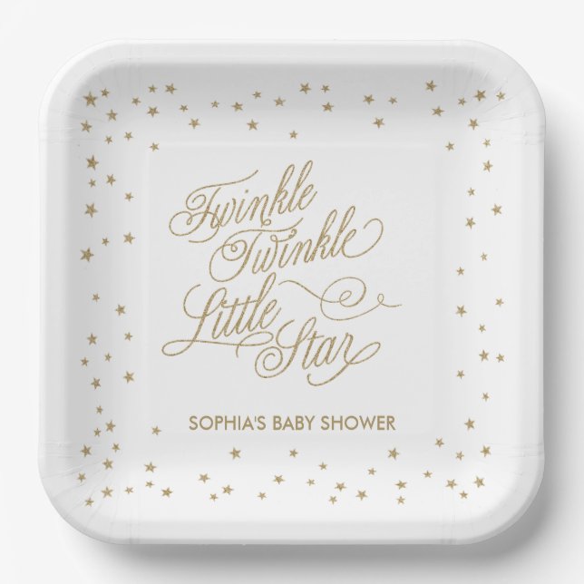 Twinkle Little Star Gold Baby Dusche Pappteller (Vorderseite)