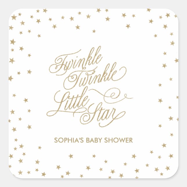 Twinkle Little Star Gold Baby Dusche Quadratischer Aufkleber (Vorderseite)