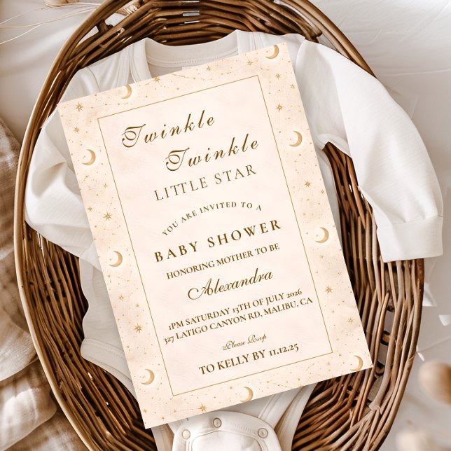 Twinkle Little Star Gold Baby Shower Einladung (Von Creator hochgeladen)