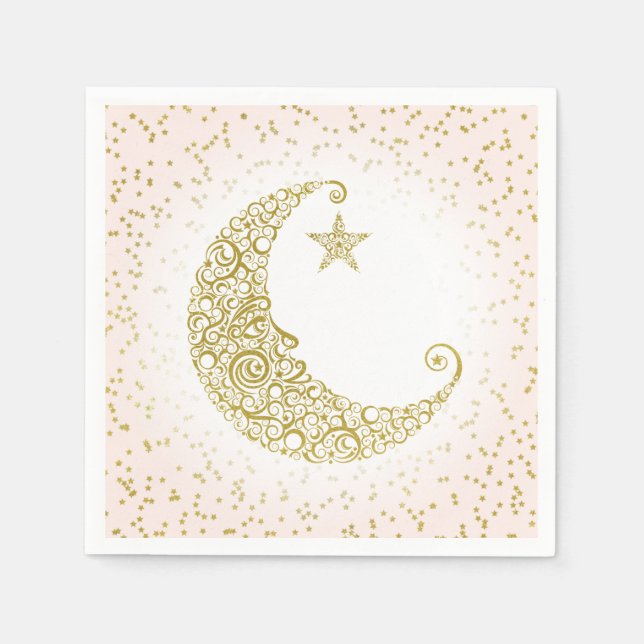 Twinkle Little Star Gold Moon Pink Napkin Serviette (Vorderseite)