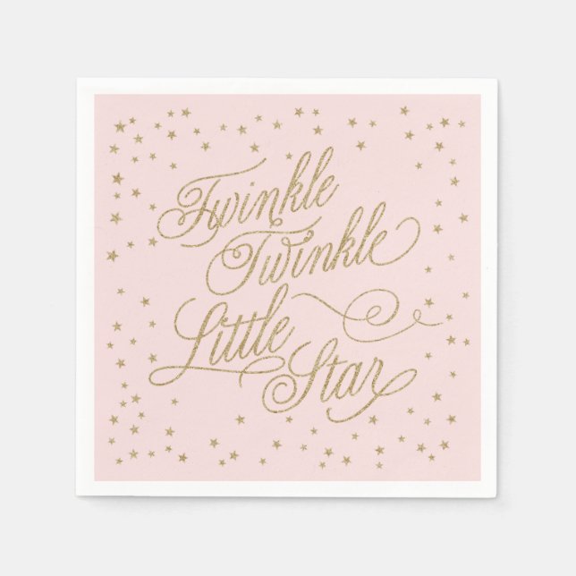 Twinkle Little Star Gold & Pink Girl Baby Dusche Serviette (Vorderseite)