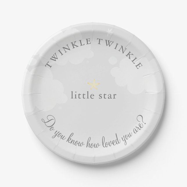 Twinkle Little Star Gray Baby Dusche Pappteller (Vorderseite)