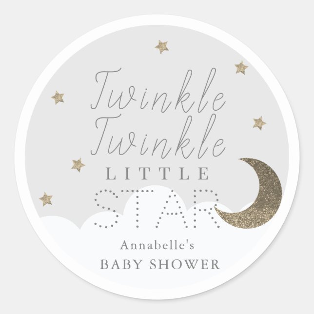 Twinkle Little Star Gray Baby Dusche Runder Aufkleber (Vorderseite)