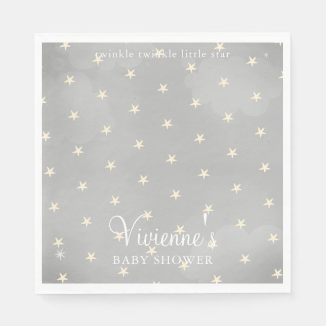 Twinkle Little Star Gray Baby Dusche Serviette (Vorderseite)