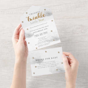 Twinkle Little Star Gray Book Baby Dusche All In One Einladung