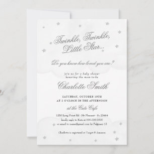 Twinkle Little Star Gray Elegant Baby Shower Einladung