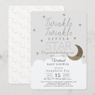 Twinkle Little Star Gray Virtual Baby Dusche Einladung