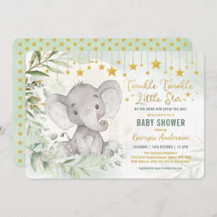 Twinkle Little Star Greenerie Elephant Babydusche Einladung