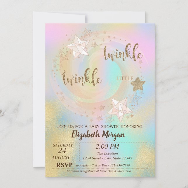 Twinkle Little Star Holographic Baby Shower Einladung (Vorderseite)