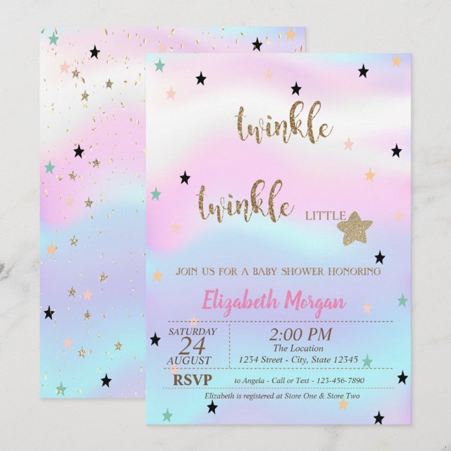 Twinkle Little Star Holographic Baby Shower Einladung (Vorne/Hinten)