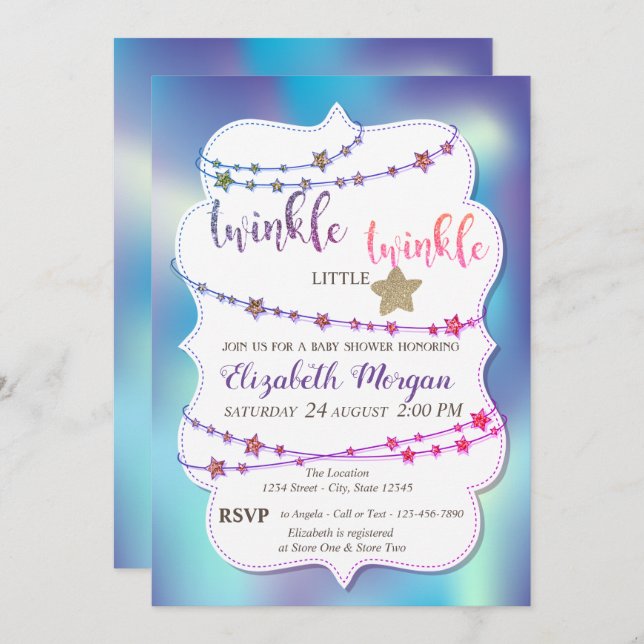 Twinkle Little Star Holographic Baby Shower Einladung (Vorne/Hinten)
