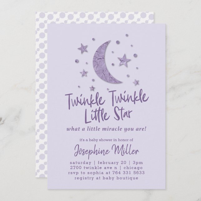 Twinkle Little Star Lavender Baby Dusche Einladung (Vorne/Hinten)
