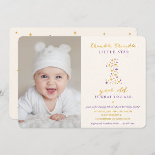 Twinkle Little Star Lavender & Gold Erster Geburts Einladung