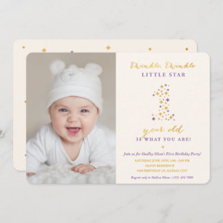 Twinkle Little Star Lavender & Gold Erster Geburts Einladung