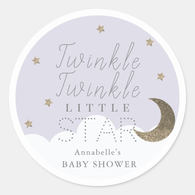 Twinkle Little Star Lilac Baby Dusche Runder Aufkleber (Vorderseite)