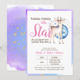 Twinkle Little Star Little Deer Pink Gold Moderne Einladung