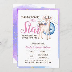 Twinkle Little Star Little Deer Pink Gold Moderne Einladung