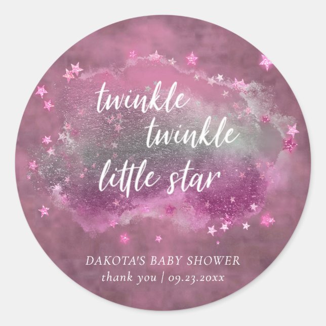 Twinkle Little Star | Mauve Pink Silver Danke Runder Aufkleber (Vorderseite)