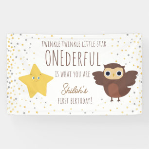 Twinkle Little Star mit Friendly Owl 1. Geburtstag Banner