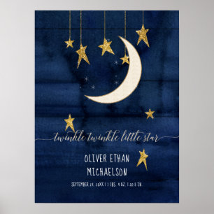 Twinkle Little Star Navy Baby Kinderzimmer Birth S Poster