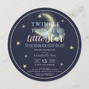 Twinkle Little Star Navy Blue Circle Baby Dusche Einladung