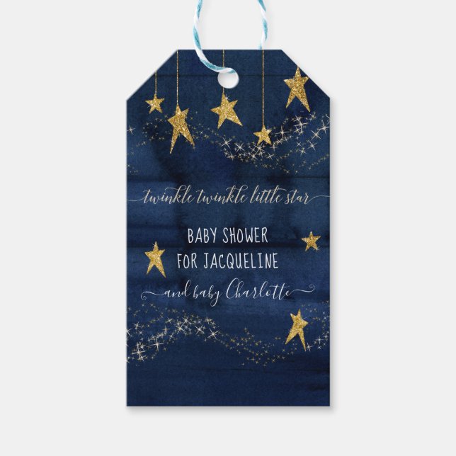 Twinkle Little Star Navy Blue Gold Baby Boy Dusche Geschenkanhänger (Vorderseite)