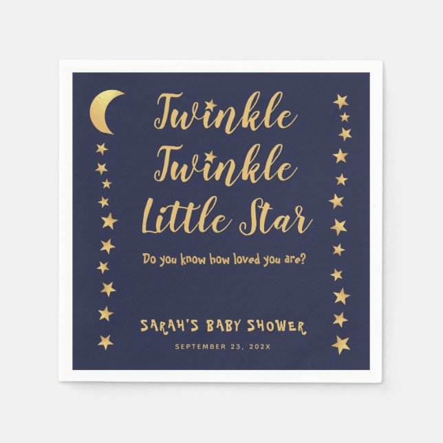 Twinkle Little Star Navy Blue Gold Baby Dusche Serviette (Vorderseite)