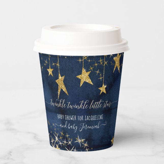 Twinkle Little Star Navy Blue Gold Boy Baby Dusche Pappbecher (Vorderseite)