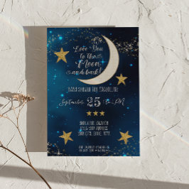 Twinkle Little Star Navy Blue Moon Boy Baby Dusche Einladung