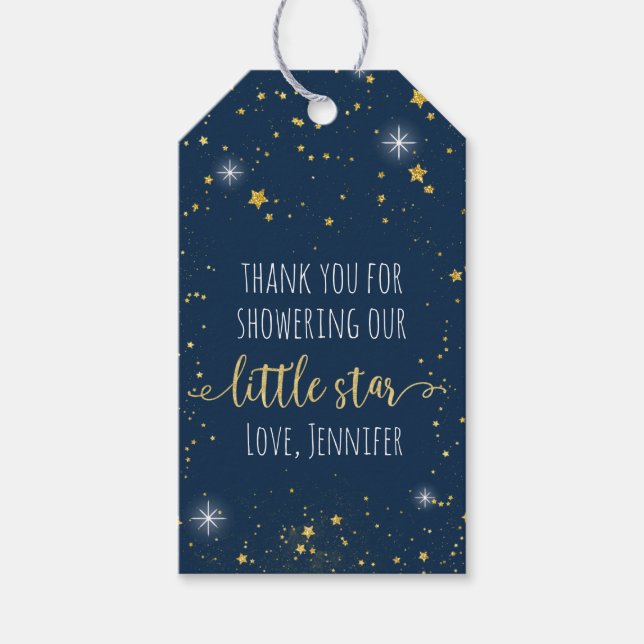 Twinkle Little Star Navy & Gold Baby Dusche Geschenkanhänger (Vorderseite)
