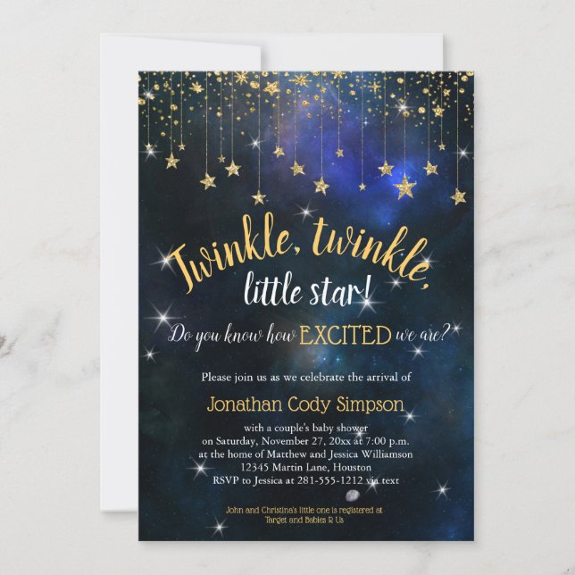 Twinkle Little Star Navy Gold Galaxy Baby Dusche Einladung