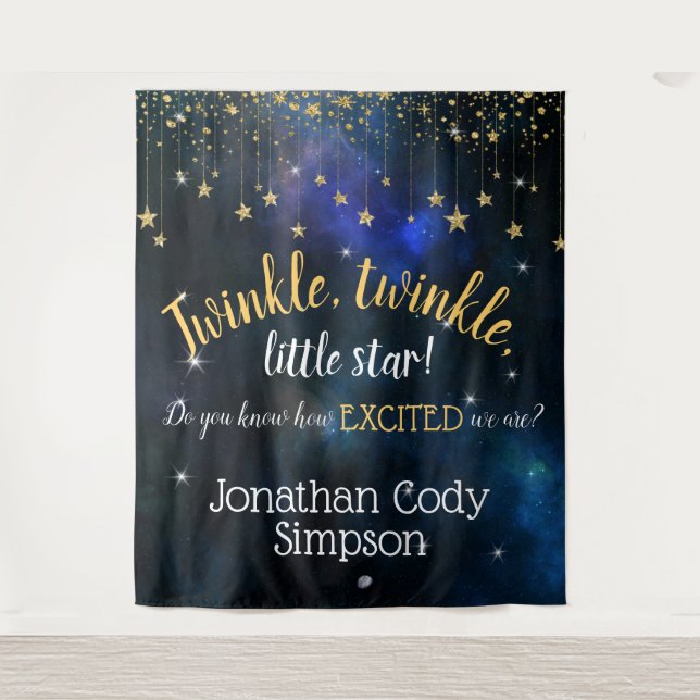 Twinkle Little Star Navy Gold Galaxy Baby Dusche Wandteppich (Vorderseite)