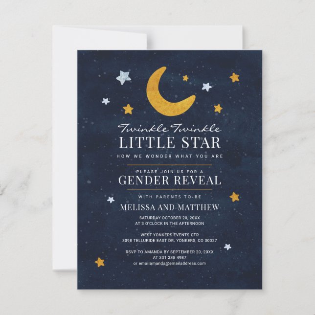 Twinkle Little Star Paares Baby Gender Reveal Einladung (Vorderseite)