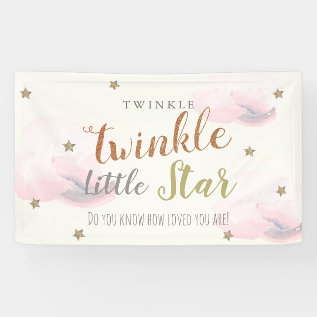 Twinkle Little Star Pink Baby Duschbanner Banner (Horizontal)